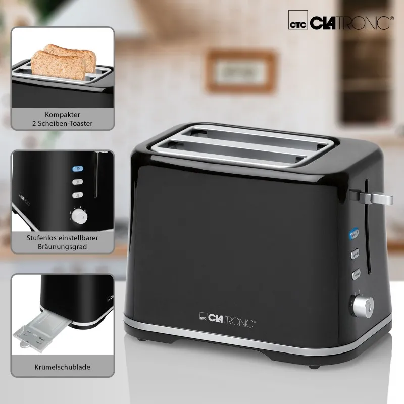 Тостер Clatronic TA 3554 Black/Silver : рівномірне підсмажування для ідеального смаку